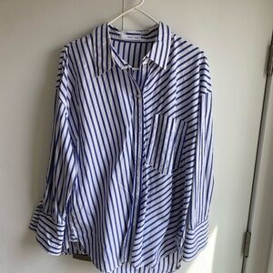 MANGO Blue Oversized Striped Men's Shirt